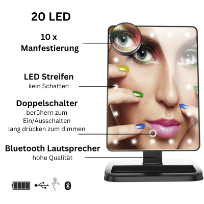 LED Make-Up Spiegel mit Bluetooth Lautsprecher